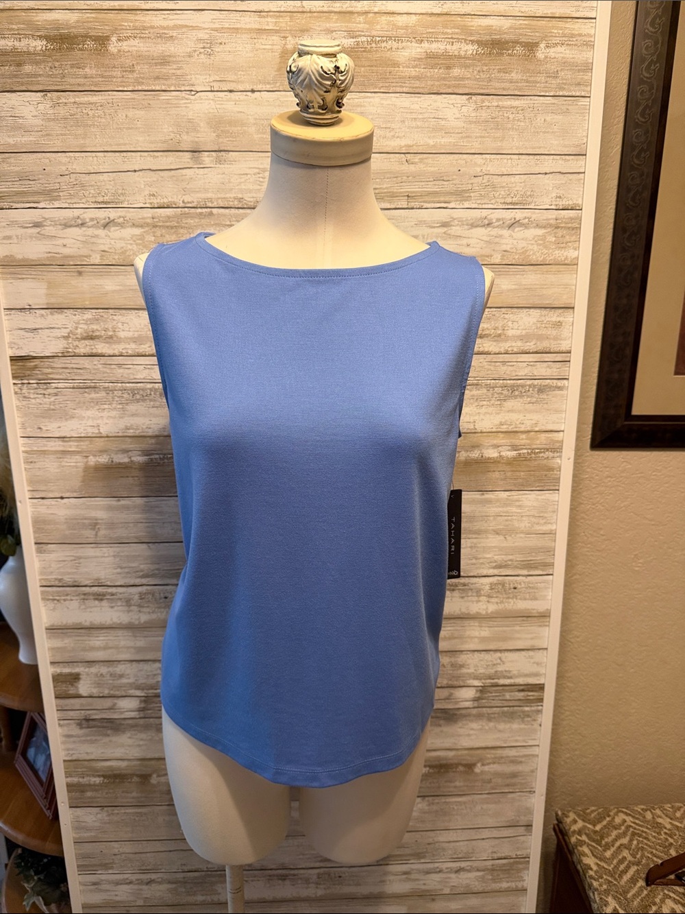 Tahari Powder blue Sleeveless Boatneck Tank